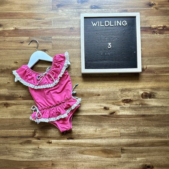 Wildling By Well Dressed Wolf Hot Pink Skirted Ruffle Lace One Piece Swimsuit 3 - Picture 1 of 8